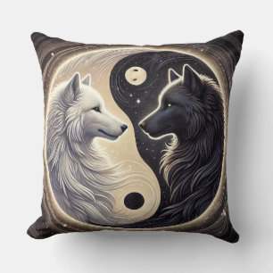 White and Black Wolves Representing Yin and Yang Throw Pillow