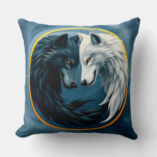 White and Black Wolves Representing Yin and Yang Throw Pillow