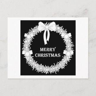 White and Black Xmas Wreath Holiday Postcard