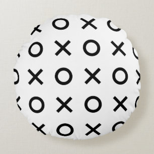 White and Black Xs and Os Round Pillow