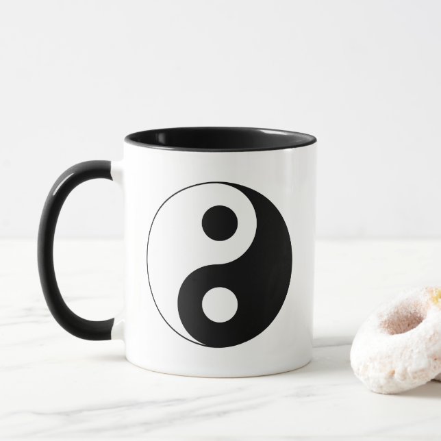 White and Black Yin and Yang Symbol Mug (With Donut)