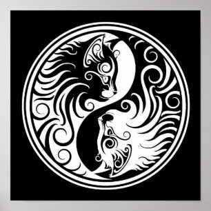 White and Black Yin Yang Cats Poster