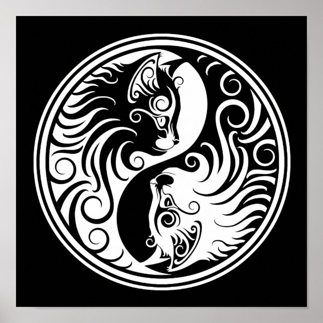 White and Black Yin Yang Cats Poster (Front)