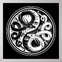 White and Black Yin Yang Chinese Dragons