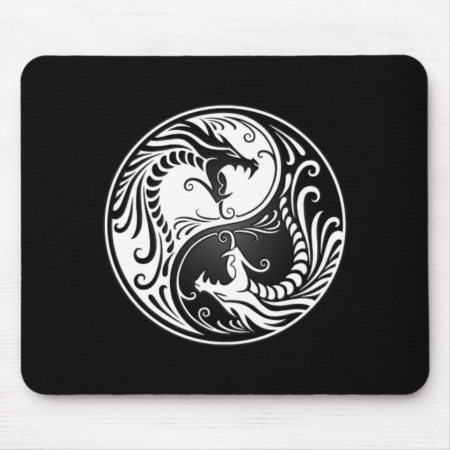 White and Black Yin Yang Dragons Mouse Pad (Front)
