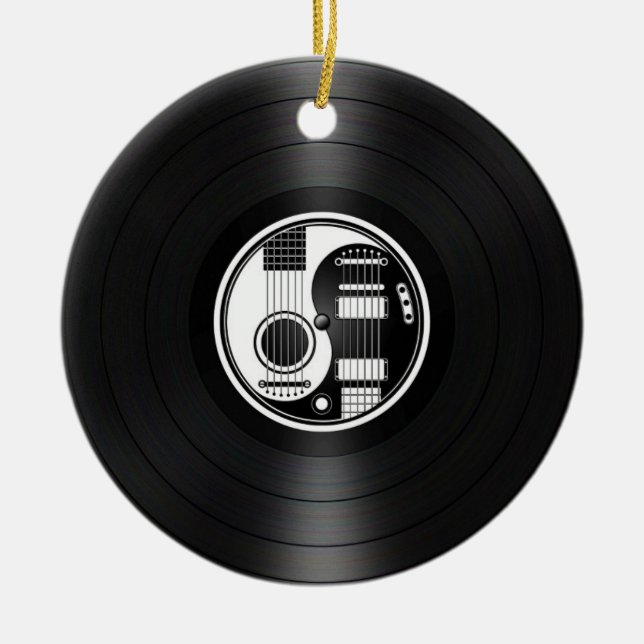 White and Black Yin Yang Guitars Vinyl Graphic Ceramic Ornament (Front)