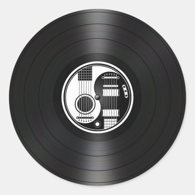 White and Black Yin Yang Guitars Vinyl Graphic Classic Round Sticker (Front)