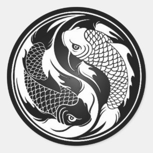 White and Black Yin Yang Koi Fish Classic Round Sticker
