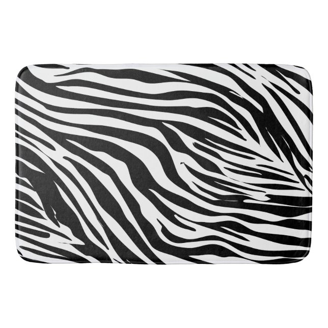 White and Black Zebra Stripes Pattern Bath Mat (Front)