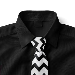 White and Black Zig Zag Striped Tie
