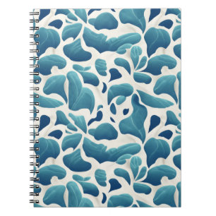 White and Blue Abstract Leaves   Coastal Pattern Notebook
