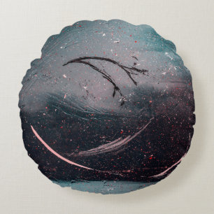 White and blue abstract painting round pillow