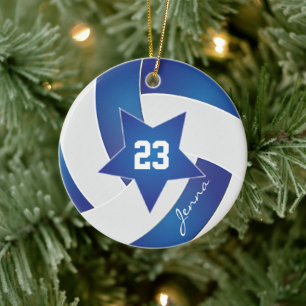 White and Blue All Star Volleyball Ceramic Ornament