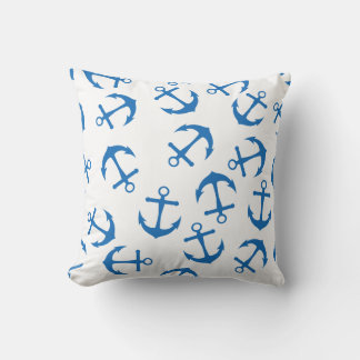 White and Blue Anchor Design Throw Pillow