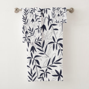 White and blue bamboo soots pattern bath towel set