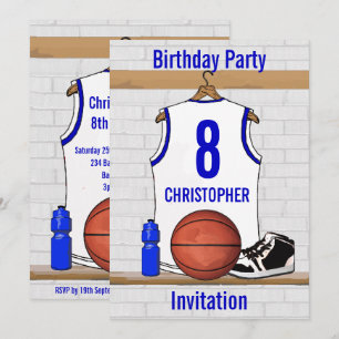 White and Blue Basketball Jersey Birthday Party Invitation