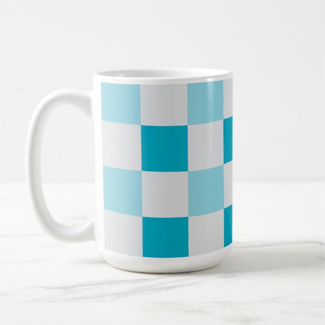 White And Blue Chequerboard Pattern Coffee Mug (Left)