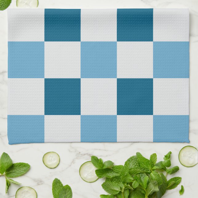 White And Blue Chequerboard Pattern  Kitchen Towel (Folded)
