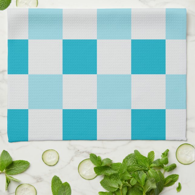 White And Blue Chequerboard Pattern Kitchen Towel (Folded)