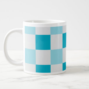 White And Blue Chequerboard Pattern Large Coffee Mug