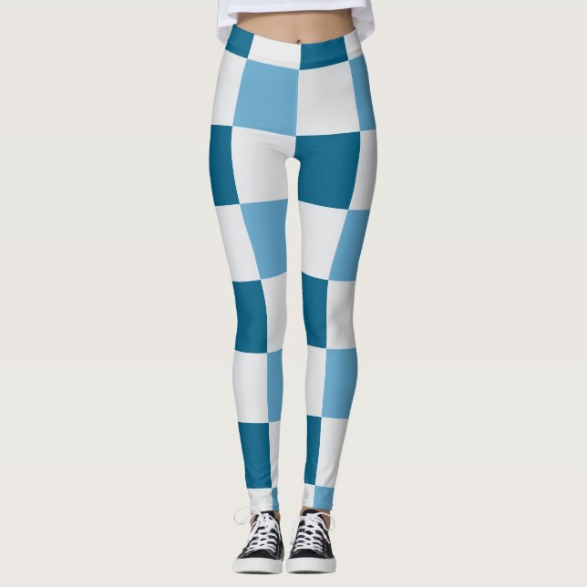 White And Blue Chequerboard Pattern  Leggings (Front)