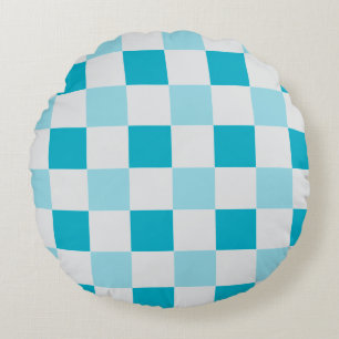 White And Blue Chequerboard Pattern Round Pillow
