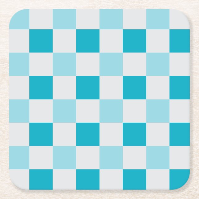 White And Blue Chequerboard Pattern Square Paper Coaster (Front)