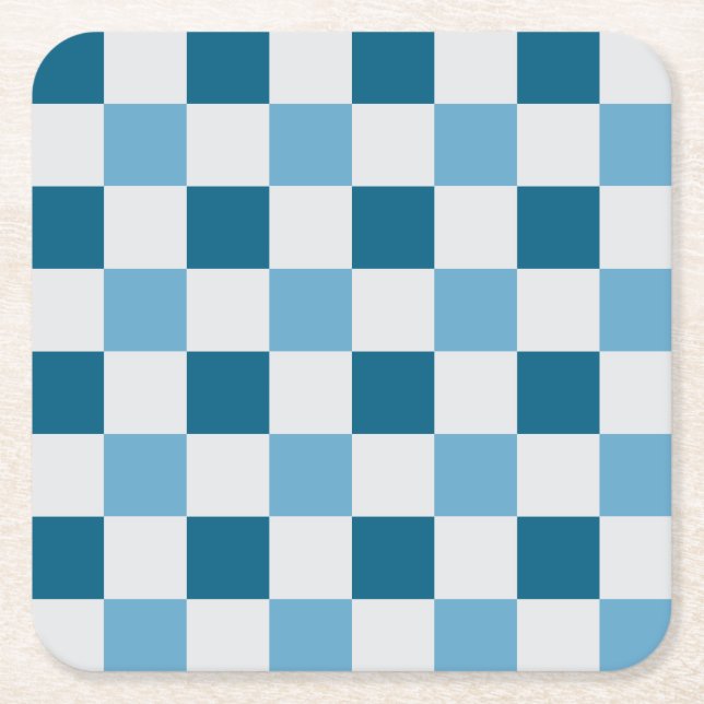 White And Blue Chequerboard Pattern  Square Paper Coaster (Front)