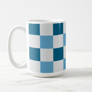 White And Blue Chequerboard Pattern  Square Sticke Coffee Mug