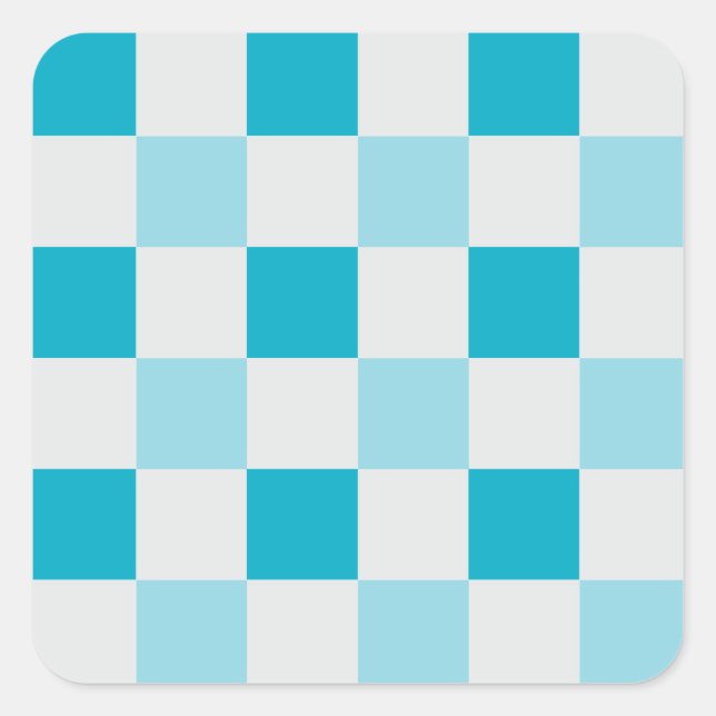 White And Blue Chequerboard Pattern  Square Sticker (Front)