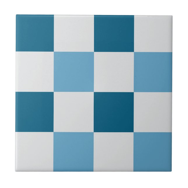 White And Blue Chequerboard Pattern  Tile (Front)
