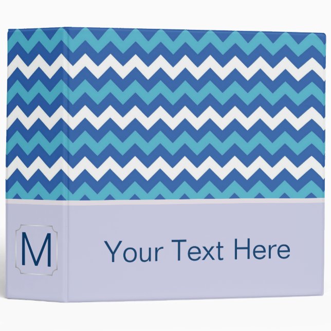 White and Blue Chevron Zigzag. Custom Monogram Binder (Front/Spine)