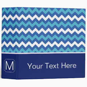 White and Blue Chevron Zigzag. Custom Monogram Binder