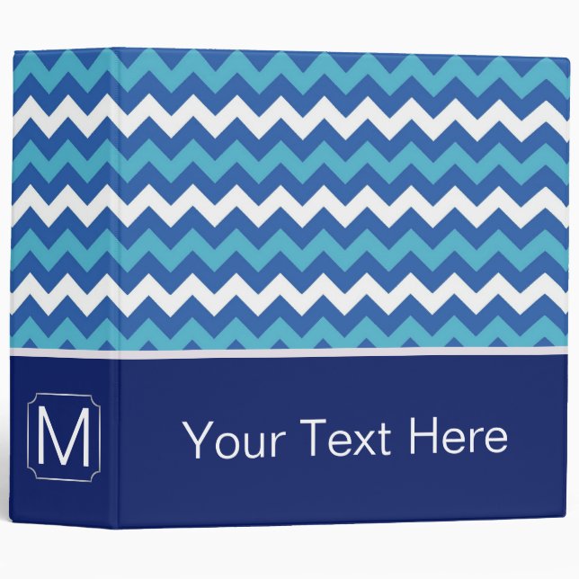 White and Blue Chevron Zigzag. Custom Monogram Binder (Front/Spine)