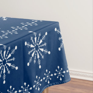 White and blue Christmas snowflakes pattern Tablecloth
