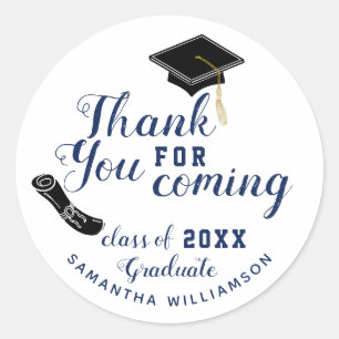 White and Blue Class of 2023 Graduate Thank You Classic Round Sticker