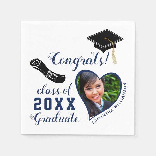 White and Blue Class of 2025 Graduate Graduation Napkin (Front)