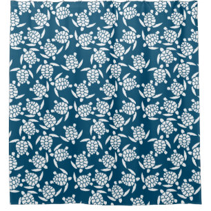 White and Blue Coastal Style Turtle Pattern