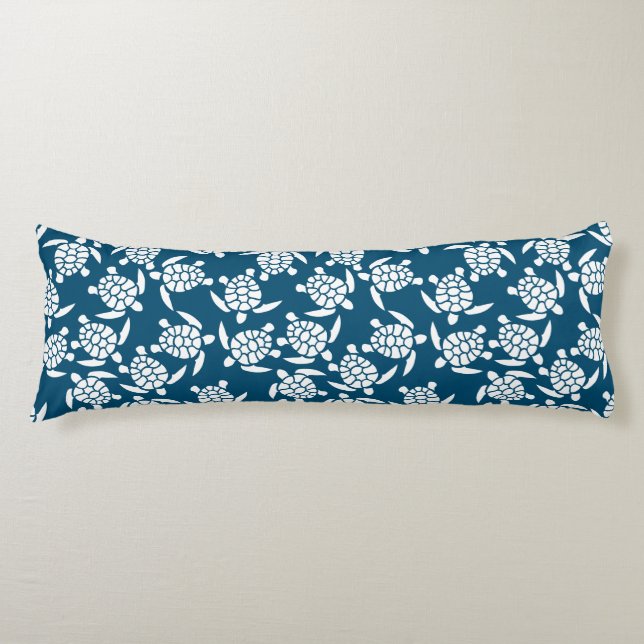White and Blue Coastal Style Turtle Pattern Body Pillow (Front)