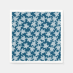 White and Blue Coastal Style Turtle Pattern Napkin