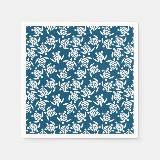 White and Blue Coastal Style Turtle Pattern Napkin (Front)