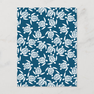 White and Blue Coastal Style Turtle Pattern Postcard