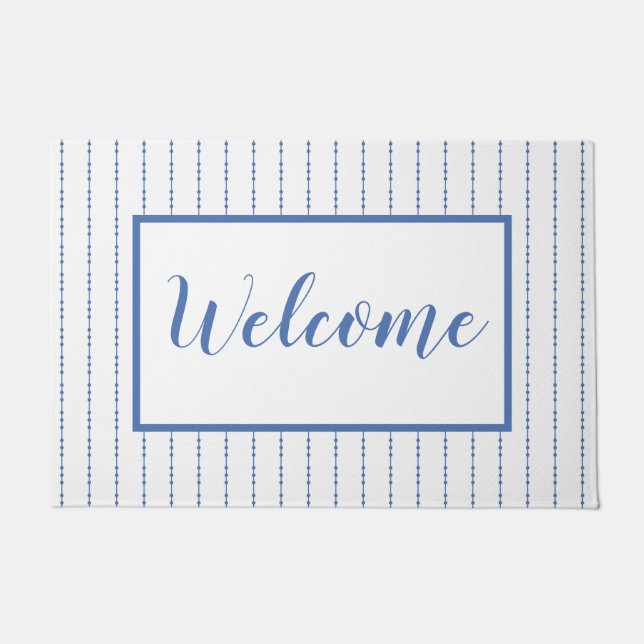 White and Blue Dot Pinstripe Doormat (Front)