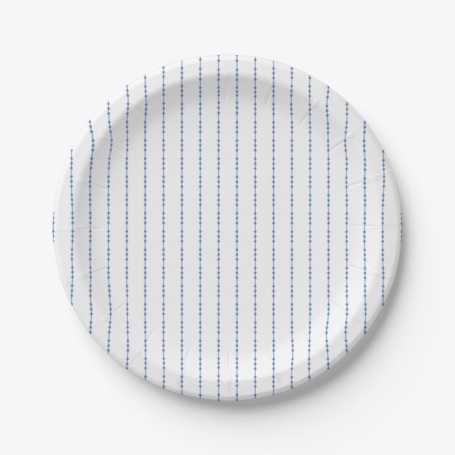 White and Blue Dot Pinstripe Paper Plates (Front)