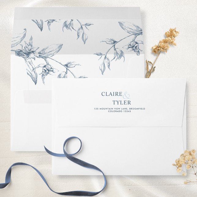 White and Blue Elegant Modern Floral Wedding Envel Envelope (Creator Uploaded)