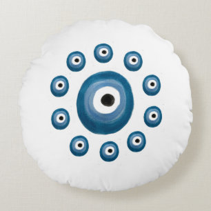 White and Blue Evil Eye Pillow Watercolor