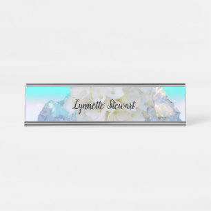White and Blue Floral Desk Name Plate