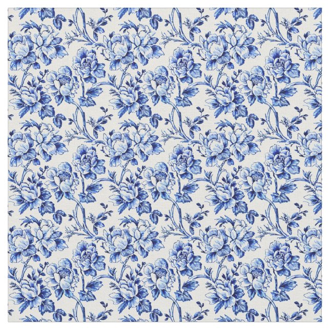 White and Blue Floral Fabric (Close Up)