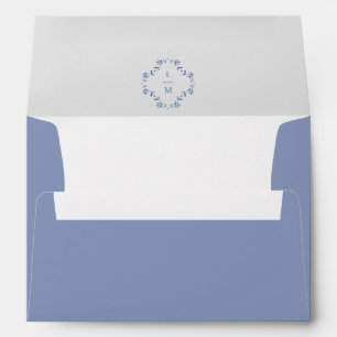 White and Blue Floral Monogram Wedding Envelope