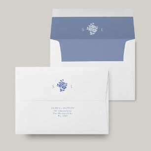 White and Blue Floral Monogram Wedding  Envelope